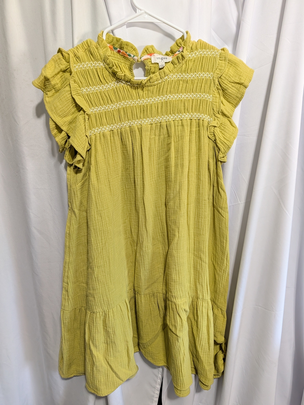 Umgee Chartreuse Ruffle Sleeve Midi Dress